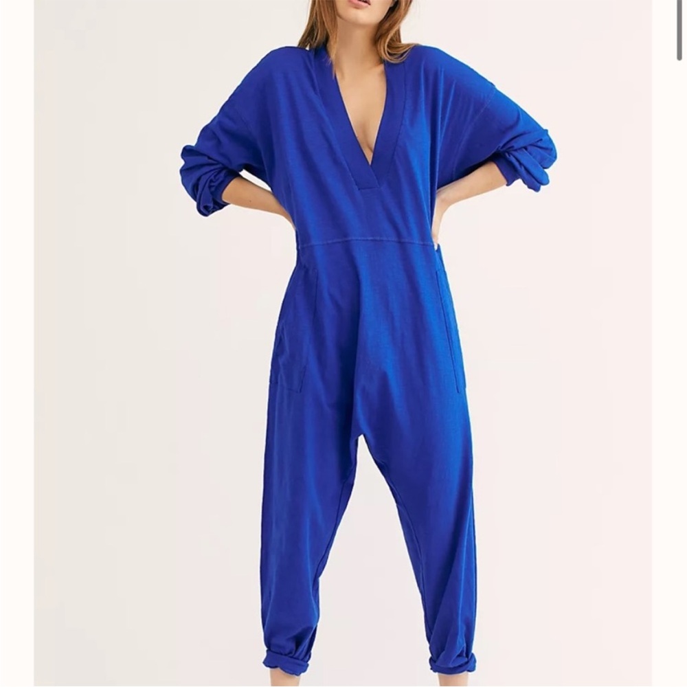 Free People Just Because Onesie Jumpsuit in Blue Flame Cobalt Size Small